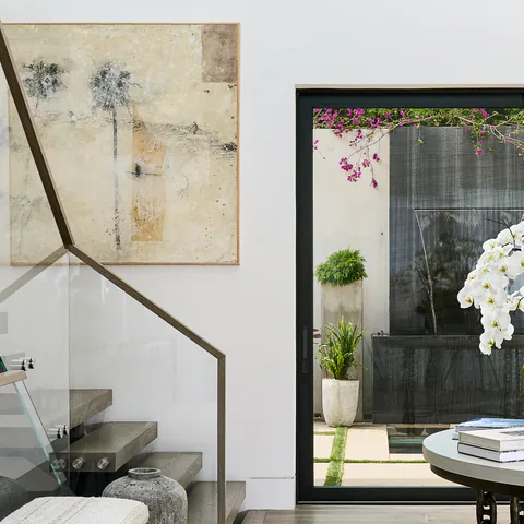 Detail of the entry and stair hall at Pacific Palisades, Pacific Palisades, California, interior design by Paul Lauren Designs