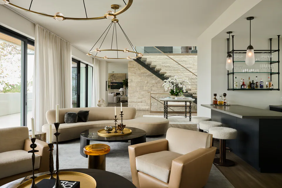 Living room at Pacific Palisades, Pacific Palisades, California, interior design by Paul Lauren Designs