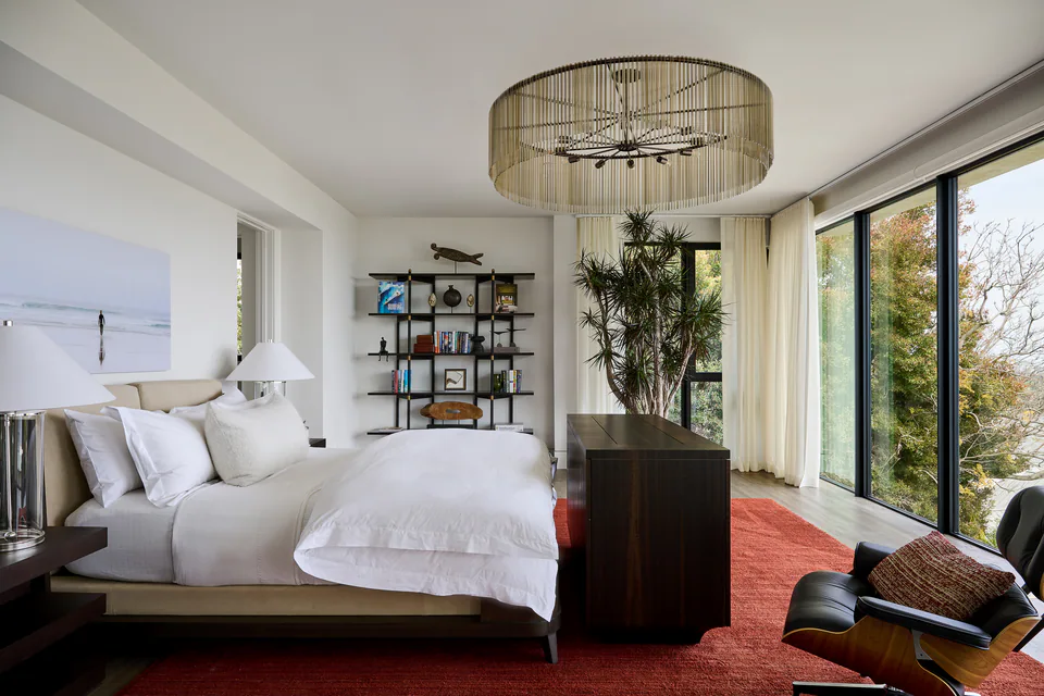 Primary bedroom at Pacific Palisades, Pacific Palisades, California, interior design by Paul Lauren Designs
