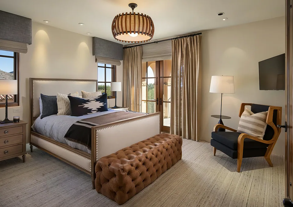 Bedroom at Silverleaf Mediterranean, North Scottsdale, Arizona, interior design by Paul Lauren Designs