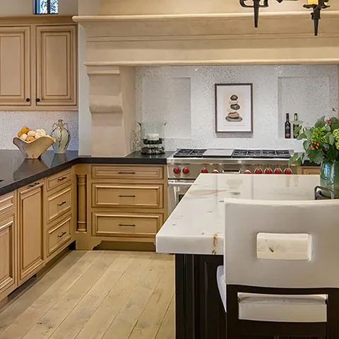 Detail of the kitchen at Silverleaf Mediterranean, North Scottsdale, Arizona, interior design by Paul Lauren Designs