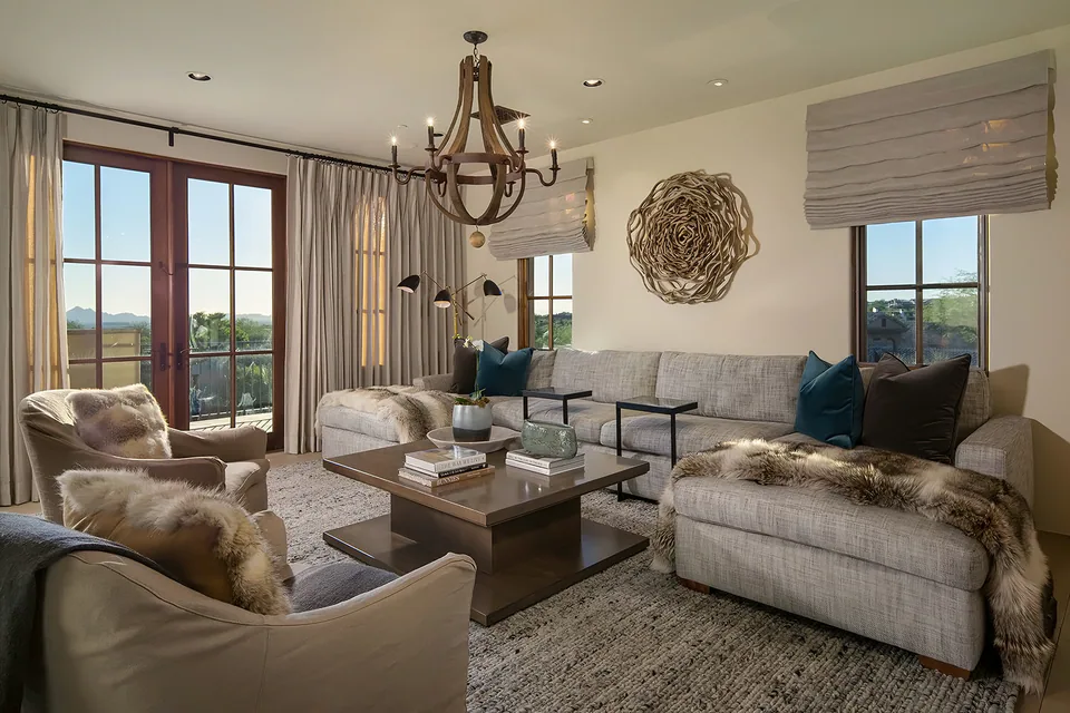 Living room at Silverleaf Mediterranean, North Scottsdale, Arizona, interior design by Paul Lauren Designs
