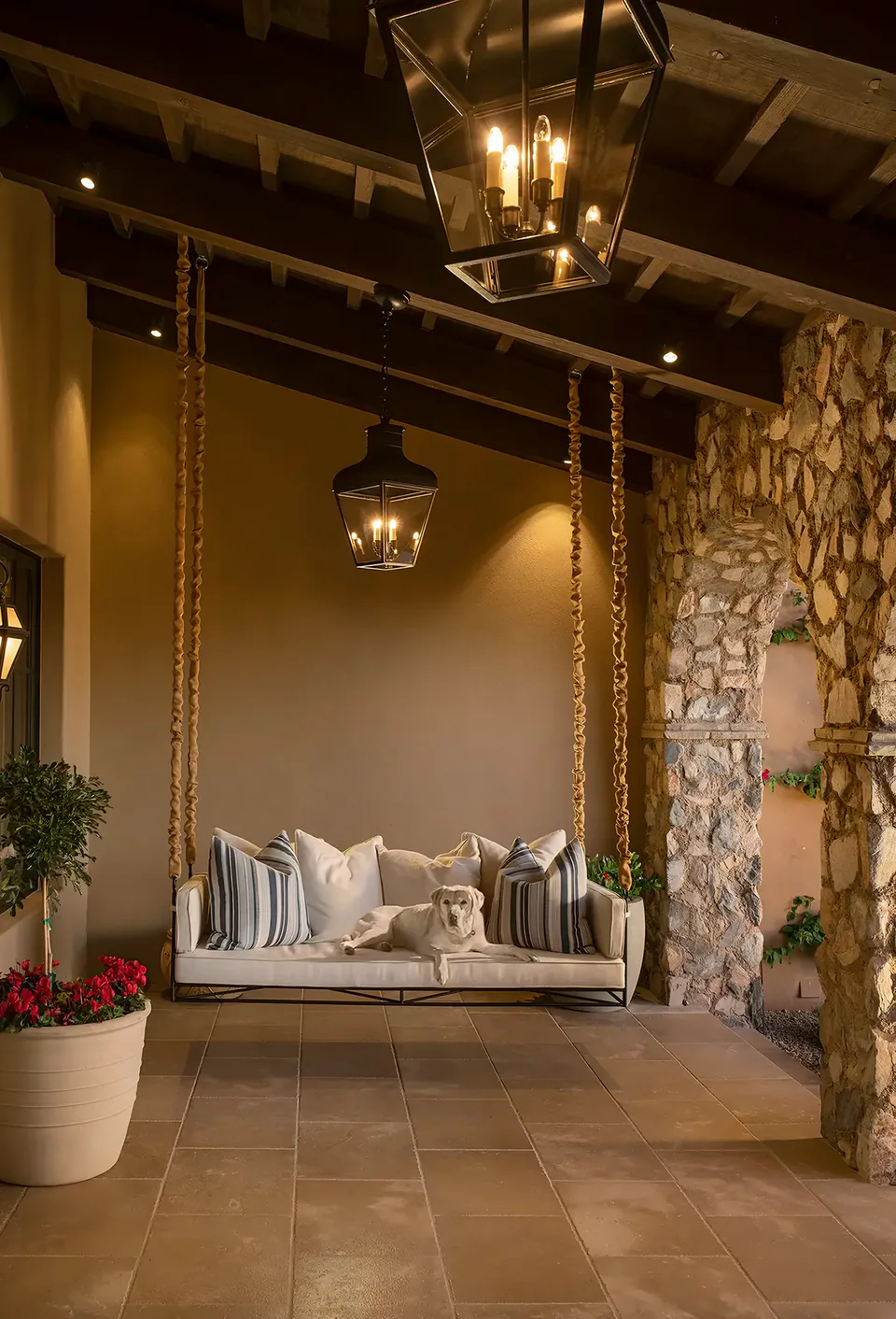 Loggia at Silverleaf Mediterranean, North Scottsdale, Arizona, interior design by Paul Lauren Designs
