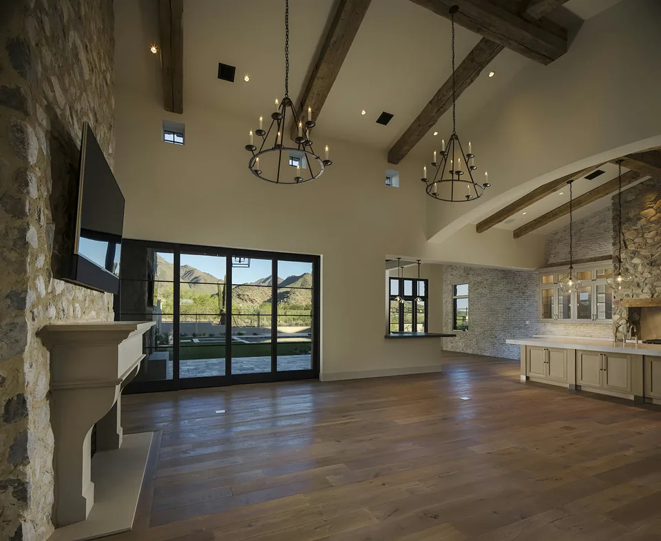 Great room at Silverleaf Spec, North Scottsdale, Arizona, interior design by Paul Lauren Designs