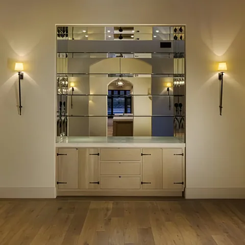 Detail of the primary bedroom at Silverleaf Spec, North Scottsdale, Arizona, interior design by Paul Lauren Designs