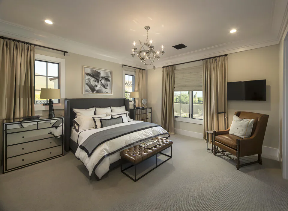 Bedroom at Silverleaf Transitional, North Scottsdale, Arizona, interior design by Paul Lauren Designs