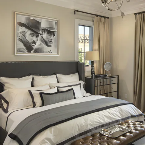 Detail of the bedroom at Silverleaf Transitional, North Scottsdale, Arizona, interior design by Paul Lauren Designs