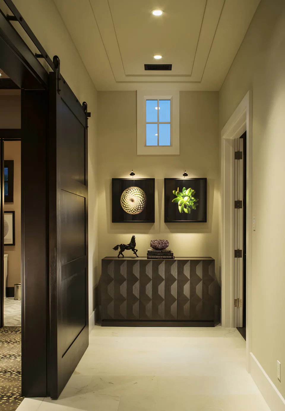 Hallway at Silverleaf Transitional, North Scottsdale, Arizona, interior design by Paul Lauren Designs