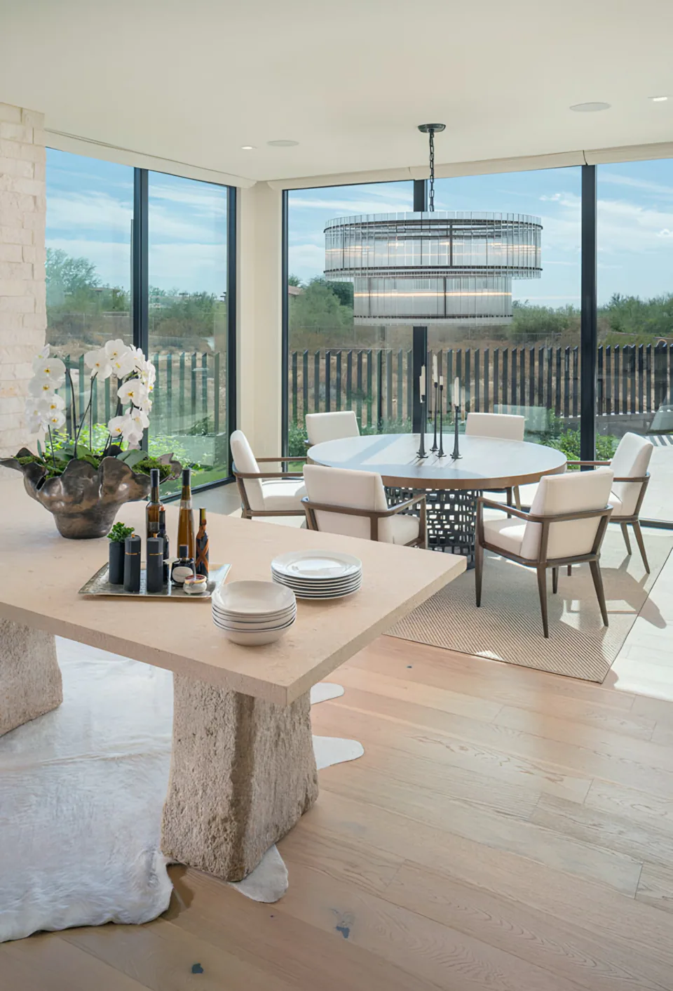 Breakfast room at Solitude, a private residence, interior design by Paul Lauren Designs