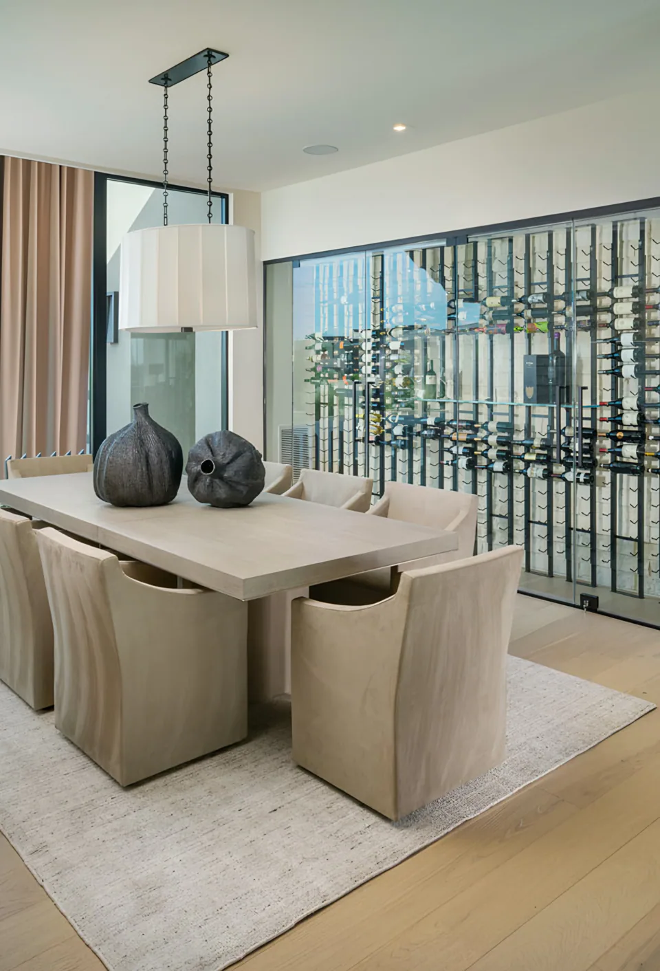 Dining room at Solitude, a private residence, interior design by Paul Lauren Designs