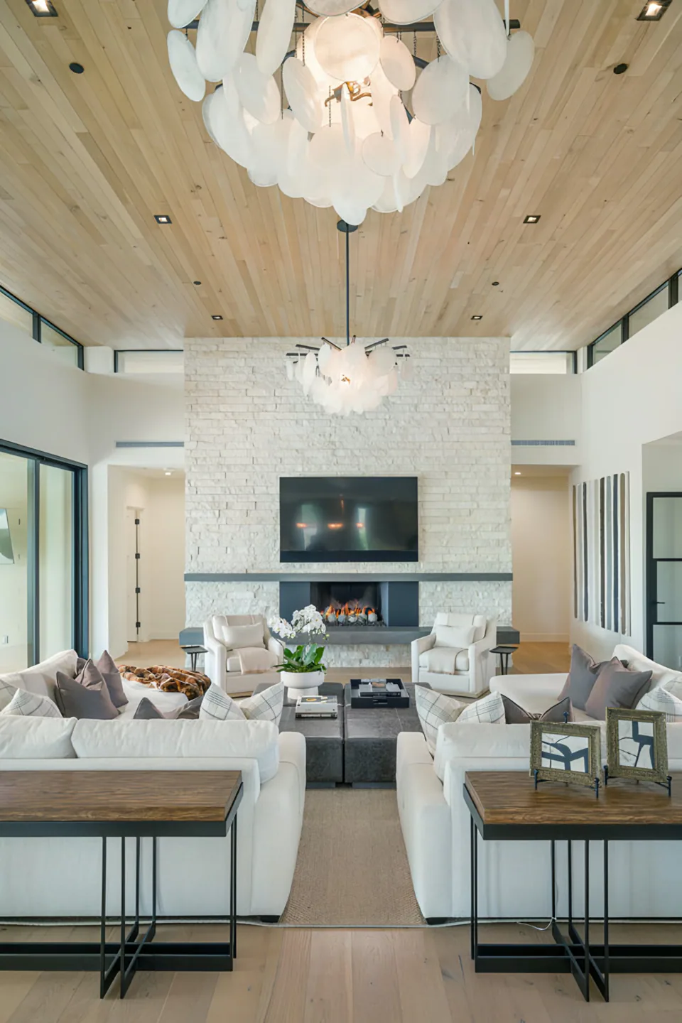 Great room at Solitude, a private residence, interior design by Paul Lauren Designs