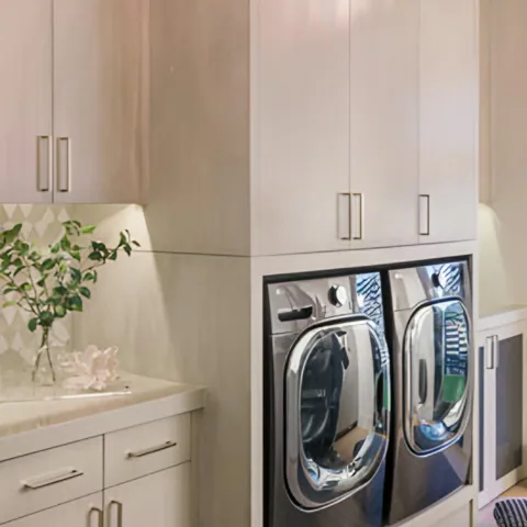 Detail of the laundry room at Solitude, a private residence, interior design by Paul Lauren Designs