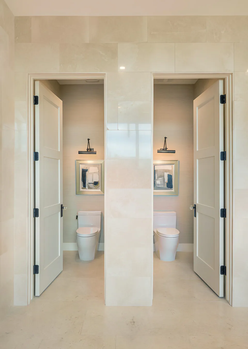 Primary bathroom at Solitude, a private residence, interior design by Paul Lauren Designs