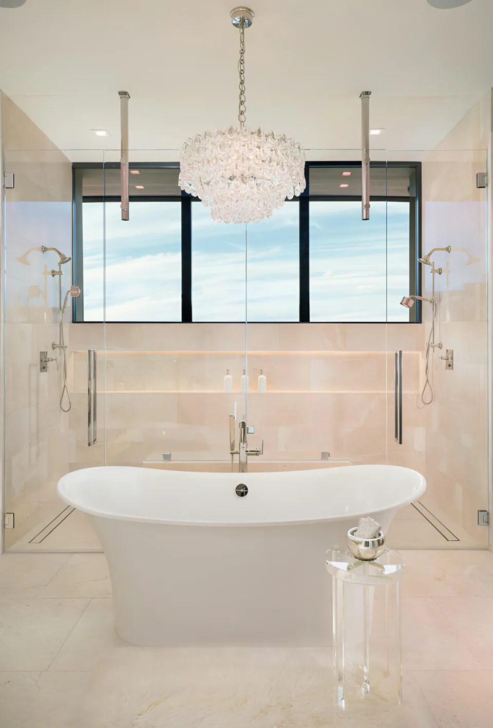 Primary bathroom at Solitude, a private residence, interior design by Paul Lauren Designs