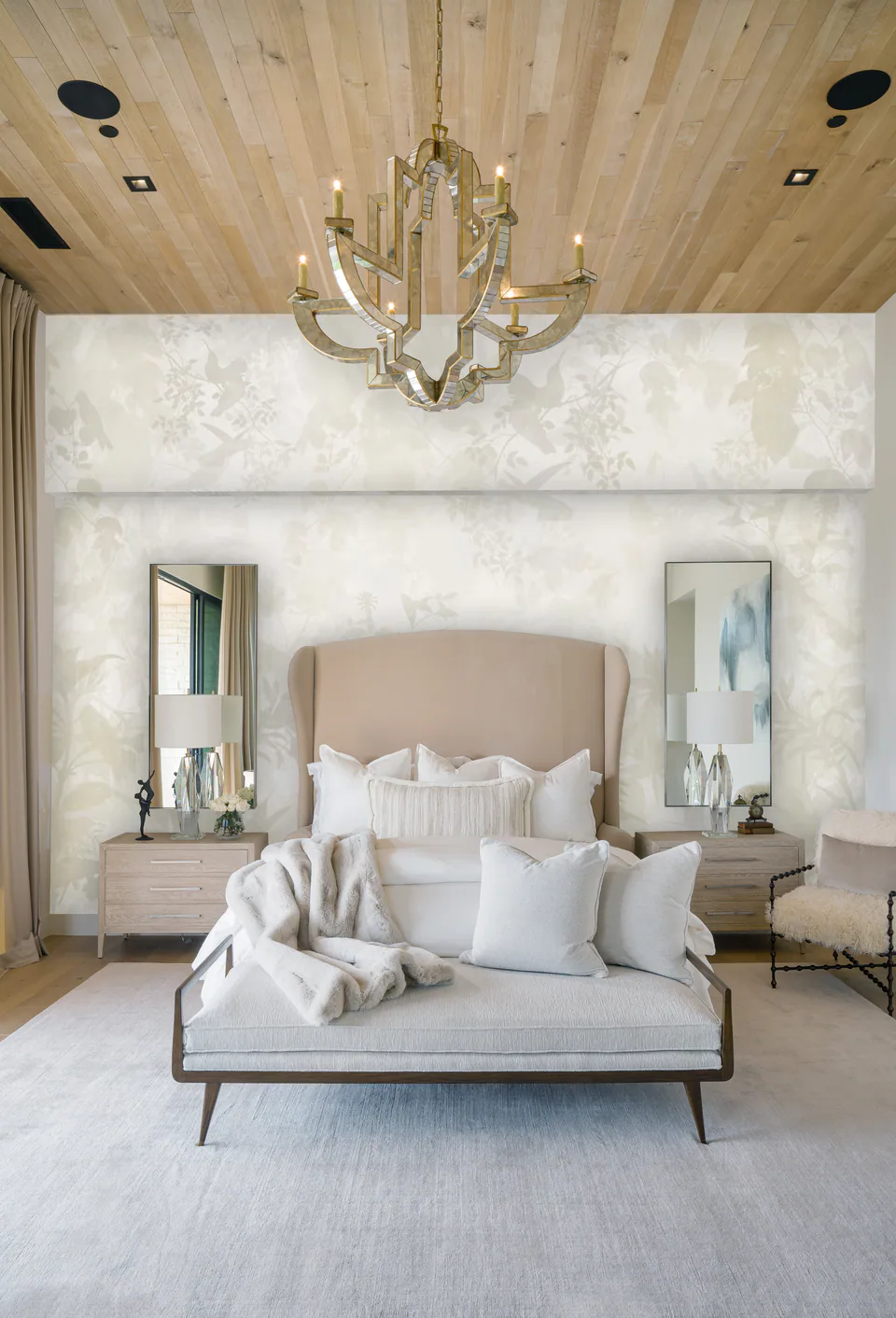 Primary bedroom at Solitude, a private residence, interior design by Paul Lauren Designs