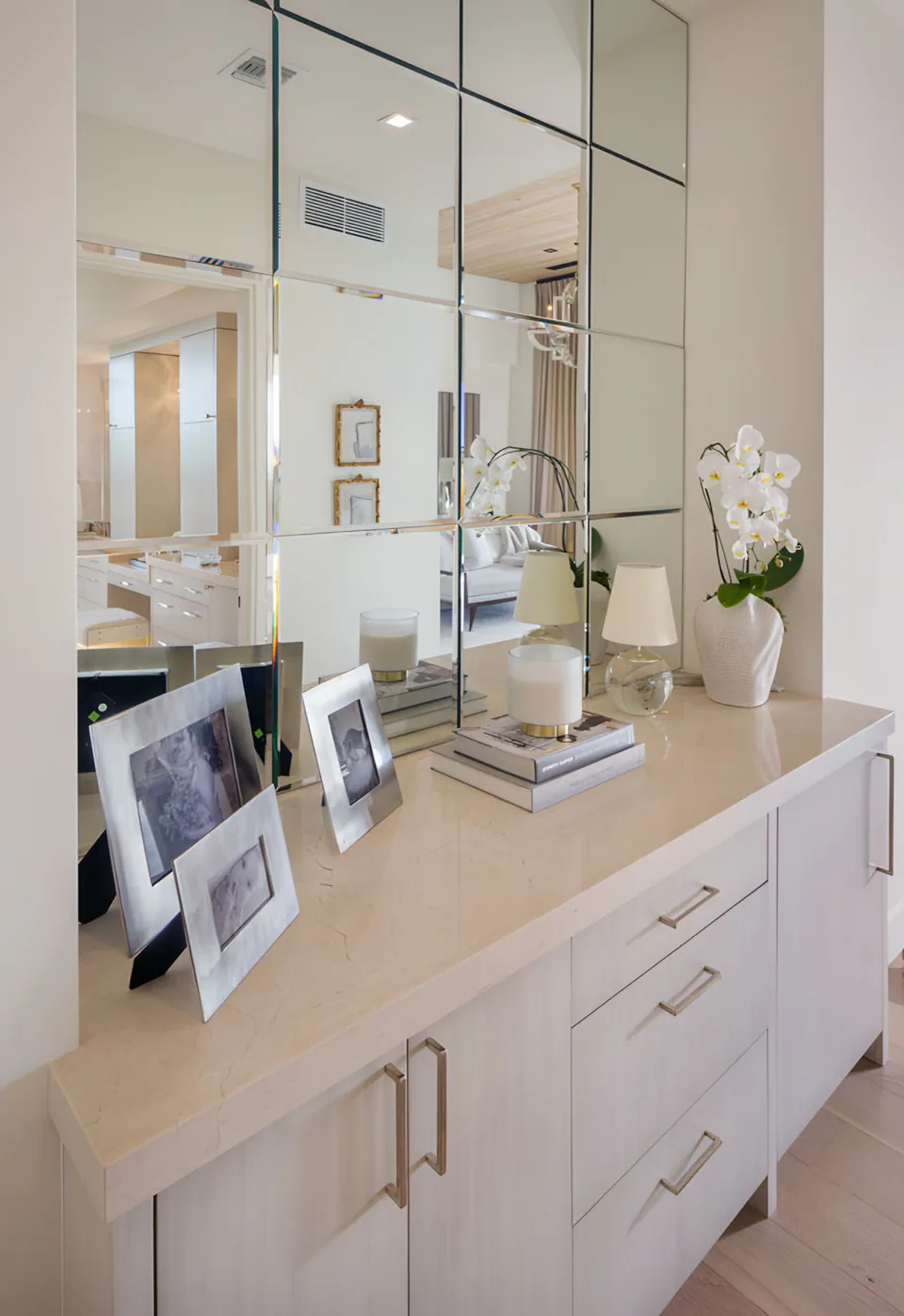 Primary suite at Solitude, a private residence, interior design by Paul Lauren Designs