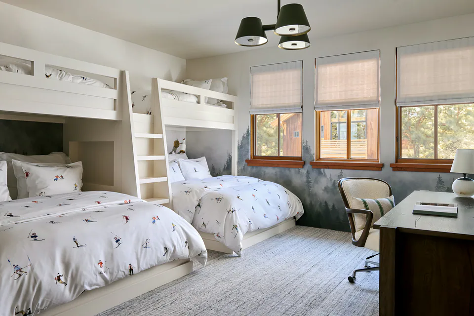 Bunk room at Sun Valley Renovation, Sun Valley, Idaho, interior design by Paul Lauren Designs