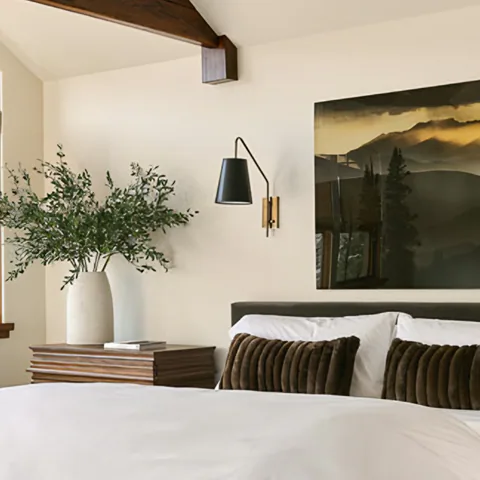 Detail of the primary bedroom at Sun Valley Renovation, Sun Valley, Idaho, interior design by Paul Lauren Designs