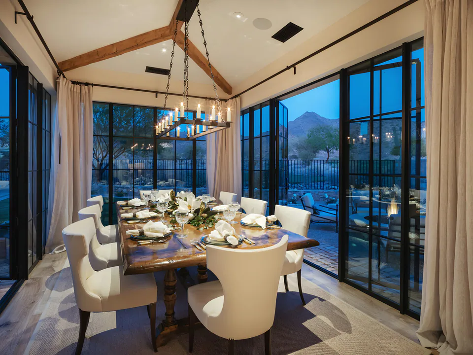 Dining room at The Village of Silverleaf, North Scottsdale, Arizona, interior design by Paul Lauren Designs