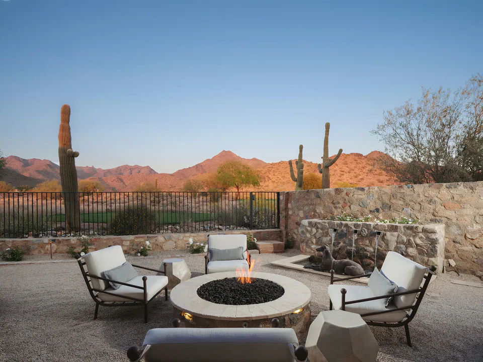 Fire pit terrace at The Village of Silverleaf, North Scottsdale, Arizona, interior design by Paul Lauren Designs