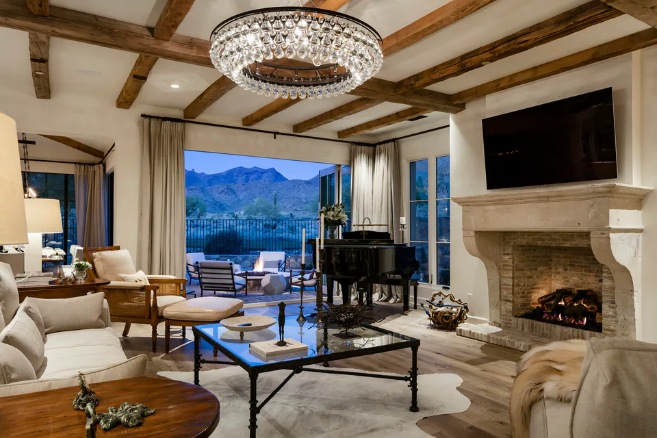 Living room at The Village of Silverleaf, North Scottsdale, Arizona, interior design by Paul Lauren Designs