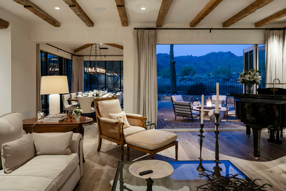 Living room at The Village of Silverleaf, North Scottsdale, Arizona, interior design by Paul Lauren Designs