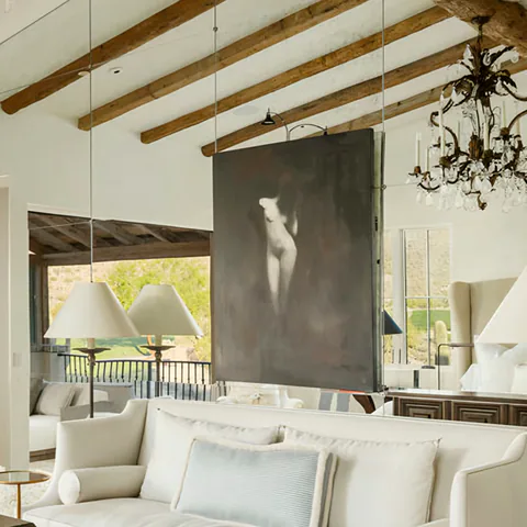 Detail of the primary bedroom at The Village of Silverleaf, North Scottsdale, Arizona, interior design by Paul Lauren Designs