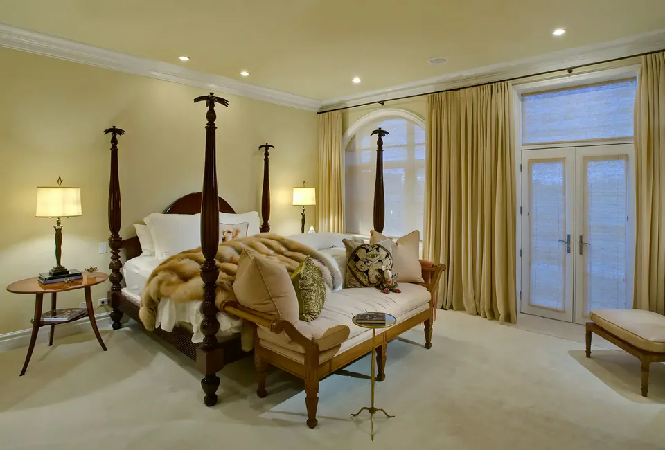 Primary bedroom at West Loop Chicago, Chicago, Illinois, interior design by Paul Lauren Designs