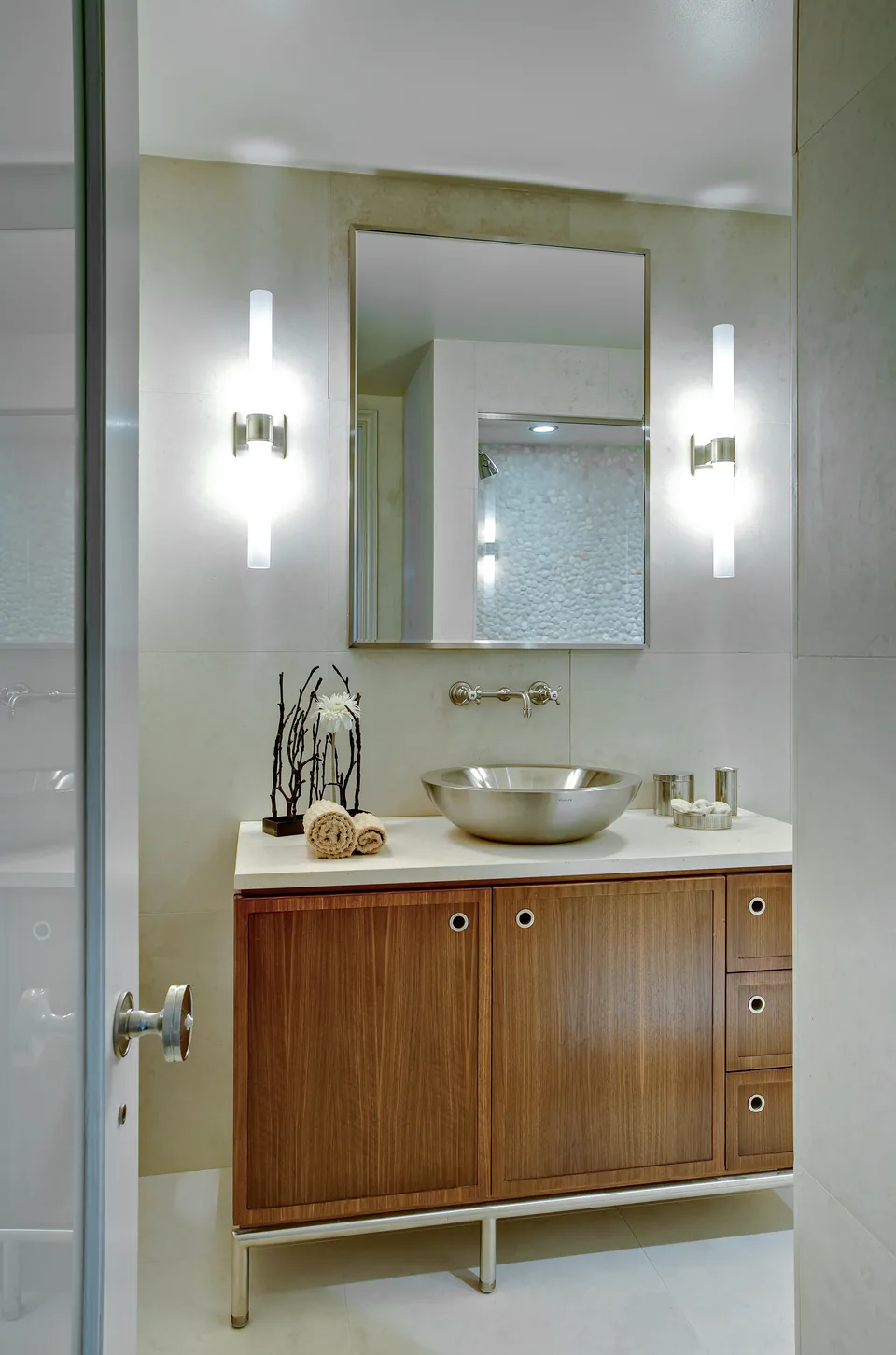 Powder room at Wilmette Residence, Wilmette, Illinois, interior design by Paul Lauren Designs